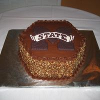 Jim's Groom's Cake This is the cake I made for my son's wedding. The cake is chocolate with chocolate icing with chopped pecans pressed into the sides.