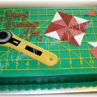 Quilting Mat Cake buttercream iced - MMF rotary cutter and quilt block pieces