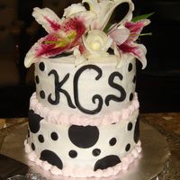 Wedding Shower Creamy White Buttercream with Black Fondant accents and Light Pink border.