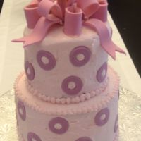 Pink Birthday Cake 8", 6" buttercream with fondant bow and polka dots.