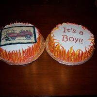 Firetruck Shower Cake The baby's room is going to be decorated in fire trucks.