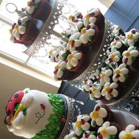 Ladybug Cake And Cupcakes For A Baby Shower Oreo filled cupcakes with piped bc daisies and RI lady bugs. 6" was a redo since the first one was destroyed on the trip to the shower...