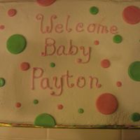 Baby Shower Cake The cake is frosted w/ BC and the dots are fondant. I brushed each dot with luster dust.