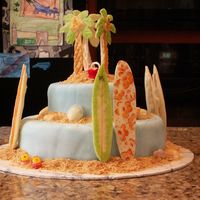 Surfs Up I made this cake for my neighbor. Her husband wanted to surprise her with a surf/beach cake. I made the palm trees and the surfboards out...