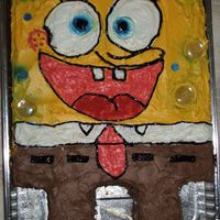 Sponge Bob First Spongebob Cake I made. Hands and feet are missing but I made them out of colored paper. Bubbles are glass rocks