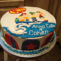 Phineas And Ferb Cake 10" 2 layer bc icing and mmf accents (surf boards)