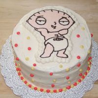 Stewie Birthday Cake My first FBCT. Too thick, and some of the lines show from where I piped in the BC, but I was able to smooth most of it out once on the cake...