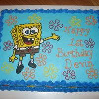 Spongebob marble 1/2/ sheet covered in buttercream with FBCT SpongeBob