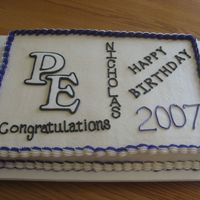 Combination Birthday And Graduation Cake marble 1/2 sheet covered in buttercream