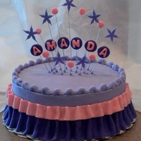 Girls Birthday Cake buttercream cake with fondant ruffles and decorations.