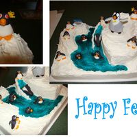 Happy Feet Penguins are fondant and the "ice" is frosting.