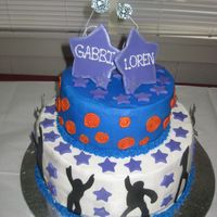 Disco Birthday Cake 2 tier disco cake. Decorated with BC icing and fondant extras.