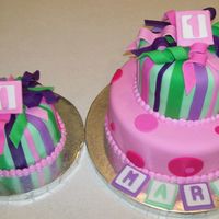 1St Birthday Mmf Girls Cake All MMF covered except buttercream dot border. I forgot how brittle MMF can be when kaking the ribbons