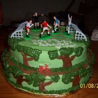 Birthday Cake With Soccer And Bike Riding Trails. The mom said her son loves soccer and riding his bike on trails.. So I tried to incorporate the two into this cake.