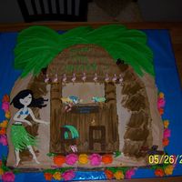 Luaua Themed Graduation Cake.. I had fun making this one. The Hula girl and flamingo's are out of royal icing. :)