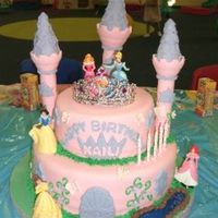 Princess Castle Cake A 12" & 8" chocolate cake covered in fondant with fondant details.