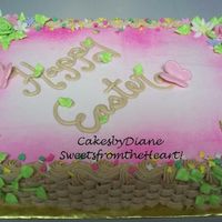 Happy Easter this was done last minute for tomorrow. marble cake w/almond buttercream, fondant flowers and butterflies and bc vines.