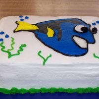 Dory Buttercream Transfer This was a transfer of Dory traced out on wax paper and flipped onto the cake and filled in. This was my 2nd attempt at this.