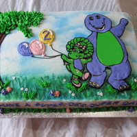 Barney And Baby Bop FBCT of Barney and Baby Bop. "Have a Super-dee-duper Day" is written on the front; "I love you" and "You Love me&...