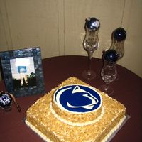 Penn State Cake...frosting Fiasco For sister-in-law's wedding which was out of town, I decided to assemble and decorate there. Took everything to in-laws the night...