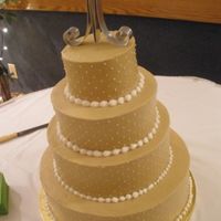 Champagne With Swiss Dots Champagne colored buttercream with swiss dots. 16, 12, 9, 6 inch rounds. Thanks for looking!