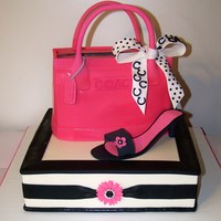 Coach Purse & High Heel Shoe Cake coach purse & shoe cake for a 30th b-day party. This was so much fun to make. Gumpast handles& gerbera daisy. Fondant purse body &...