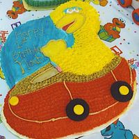 Big Bird All bc icing the wheels are oreo cookie and the steering wheel is candy.