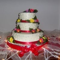 40Th Anniversary chocolate cake with cream cheese/buttercream icing and filling, sugarpaste nasturims and red ribbons