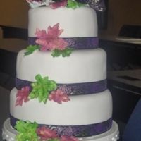 Lisa's Surprise Shower MMF covered cake with handpainted fall leaves in sugarpaste