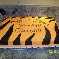 Cincinnati Bengals Cake I made this for my friends sons 6th birthday. He is a huge Cincinnati Bengals fan. Its just a sheet cake with orange buttercream icing and...