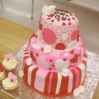 Valentine's Day Cake--Angle 2 buttercream frosting with fondant accents.