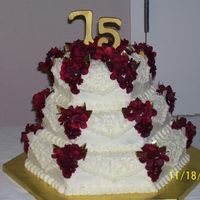 75Th Birthday Cake Hexagon cake - didn't not like icing this set. Each tier was a different flavor. Bottom was Italian Cream Cheese....so the icing all...