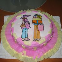 Parents To Be It's a vanilla cake with "dulce de leche" filling. Covered with fondant.