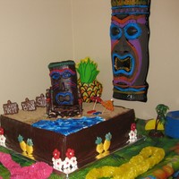 Luau Cake Made this birthday luau cake for a good friends 40th birthday. It was a huge hit! The rice crispies tiki is covered in modeing chocolate as...