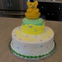 Pooh Baby Shower Cake Made this Pooh cake for my sister, she loved it! It's mostley buttercream, the only fondant is the mint green area that Pooh is...