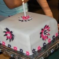 Pink,black And White Daisy's MMF covered cake with MMF daisy's. My 13yr niece loved it!