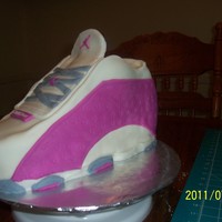 Jordan 13 Cake My first attempt at a 3d shoe cake. Wasc cake with vanilla bc and mmf accents.