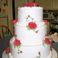 My 3Rd Bridal Cake white buttercream with red roses