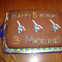 Madeline's Gymnastic Cake My first post! I had a hard time coming up with something for a gymnastics party. Chocolate cake, Chocolate BC, Royal icing of a clipart...