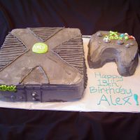Xbox Birthday Cake This is a 2 layer 10" cake for the box and a carved round for the controller. It is frosted in BC.