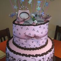 Happy 40Th Nicole All buttercream with many ribbon accents and a few other pieces that I found along the way to make the top of the cake special