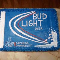 Bud Light This cake is covered with buttercream icing. The lettering is free-handed