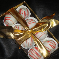 Cake Truffles First cake truffle sale! Red velvet dipped in white choc. Used truffle boxes purchased from local candy/choc store-removed inserts.