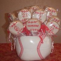 Baseball Cookie Bouquet NFSC iced in rolled buttercream, details in royal icing.