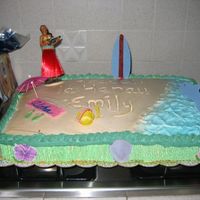 Hawaiian Theme made for my neice's birthday, topping made with pastry pride, air brushed colors, fondant/gumpaste surf board, dolphin, pail &...