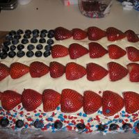 4Th Of July Flag Cake for a pot luck at work. cream cheese icing, fresh blue berries and fresh strawberries. cute star sprinkles.