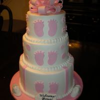 3 Tier Pink Baby Feet Pink Baby Feet, all buttercream with fondant accents
