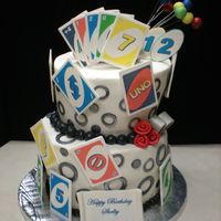 Uno Card Cake Birthday cake for a young girl turning 12 who loves to play uno. Chocolate cake iced with buttercream with fondant accents. Uno cards are...