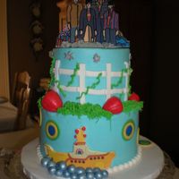 Beatles Fantasy Birthday cake for my daughter who is a beatle fanatic, yellow submarine, strawberry fields and lucy in the sky.