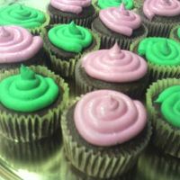 Chocolate Cupcakes With Buttercream Frosting Chocolate cupcakes with teal and pink buttercream frosting.